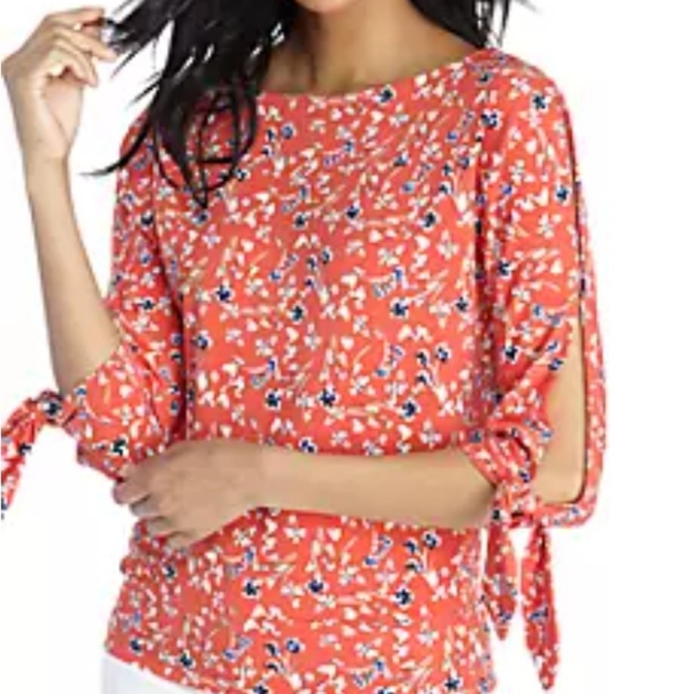 the Limited coral orange floral blouse with open arm slits 2X